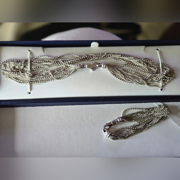 Italian Sterling Silver Layered Necklace and Bracelet Set - Picture 1 of 16